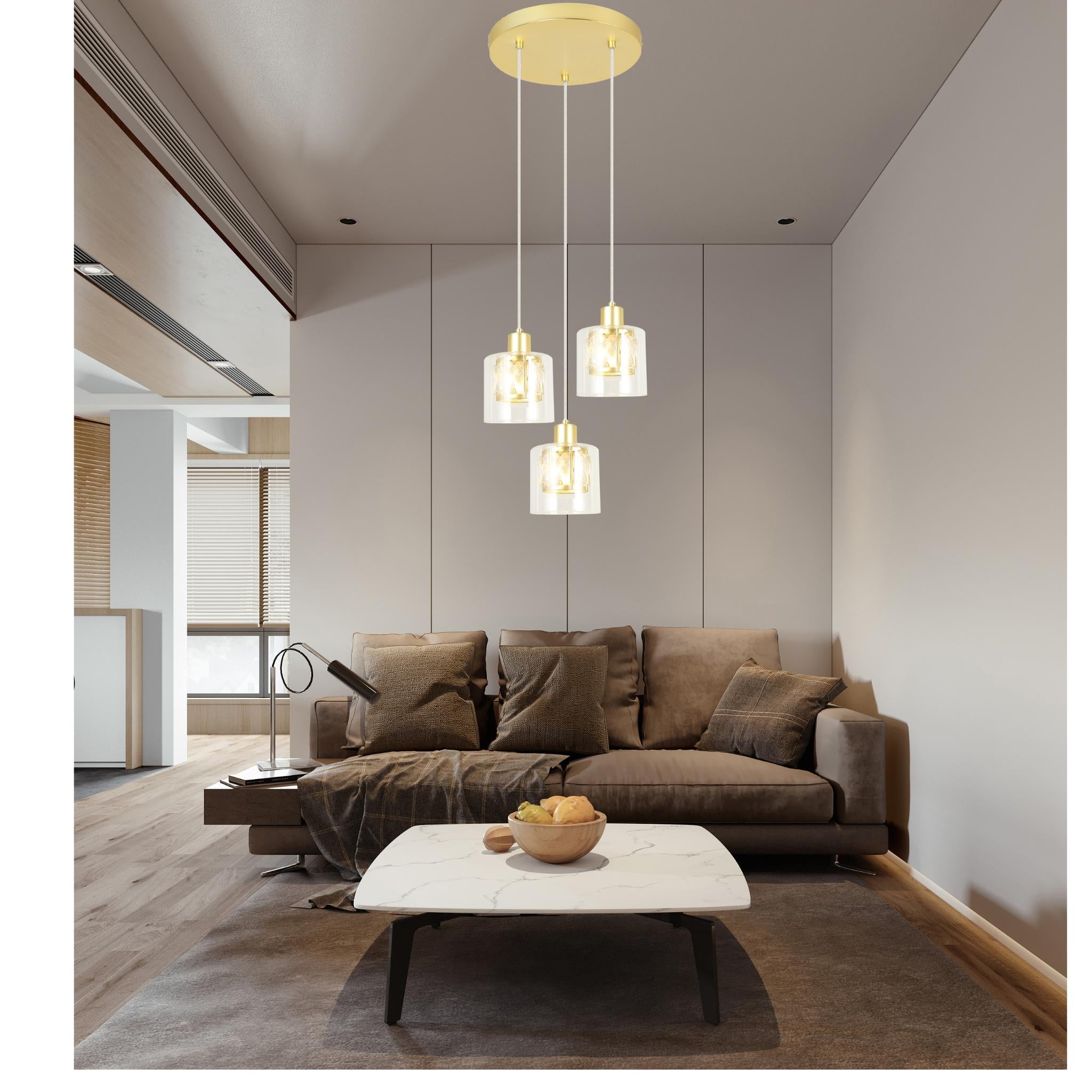 Elmo 338803-36 - 3-osainen riippuvalaisin - Kulta/mattakirkas lasi