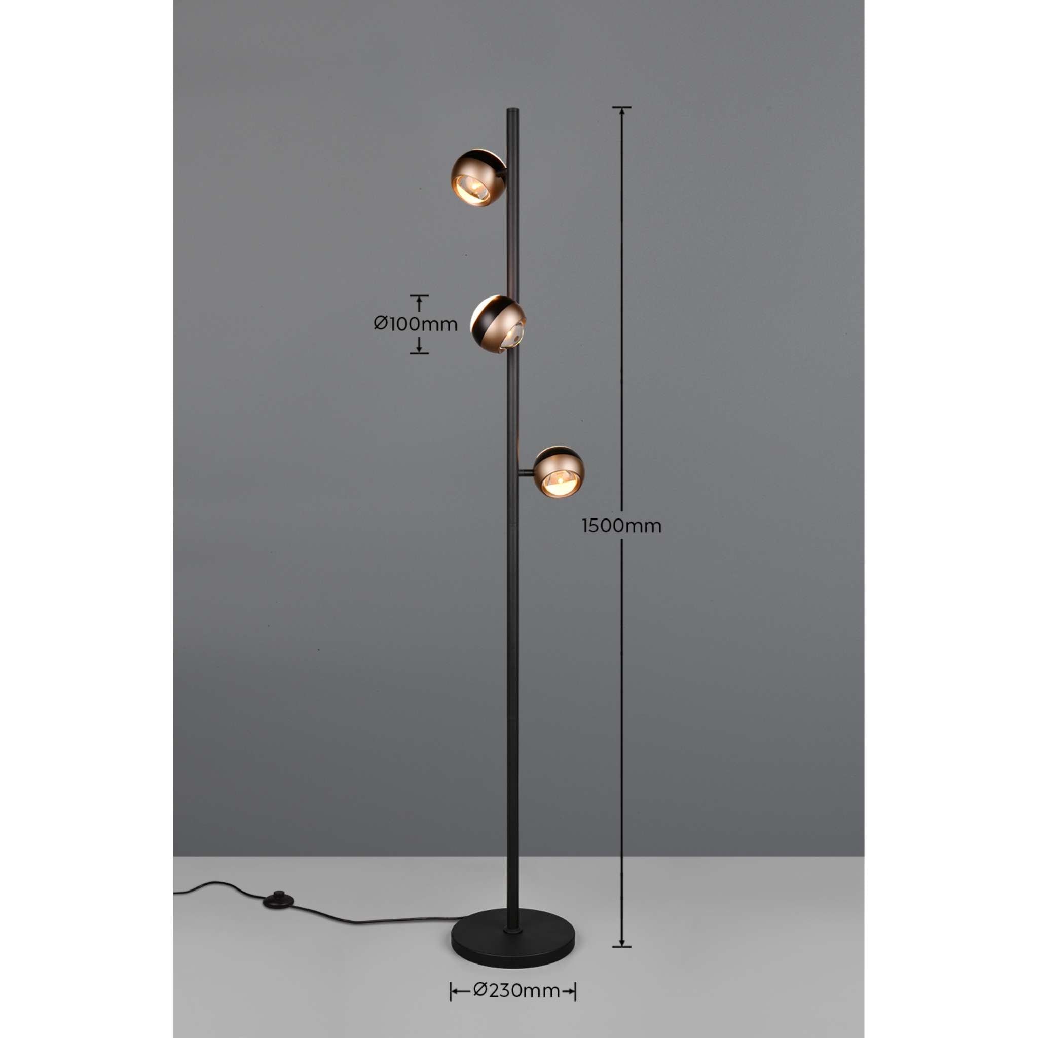 TRIO Orbit LED lattiavalaisin 3-os - mattamusta/kahvi