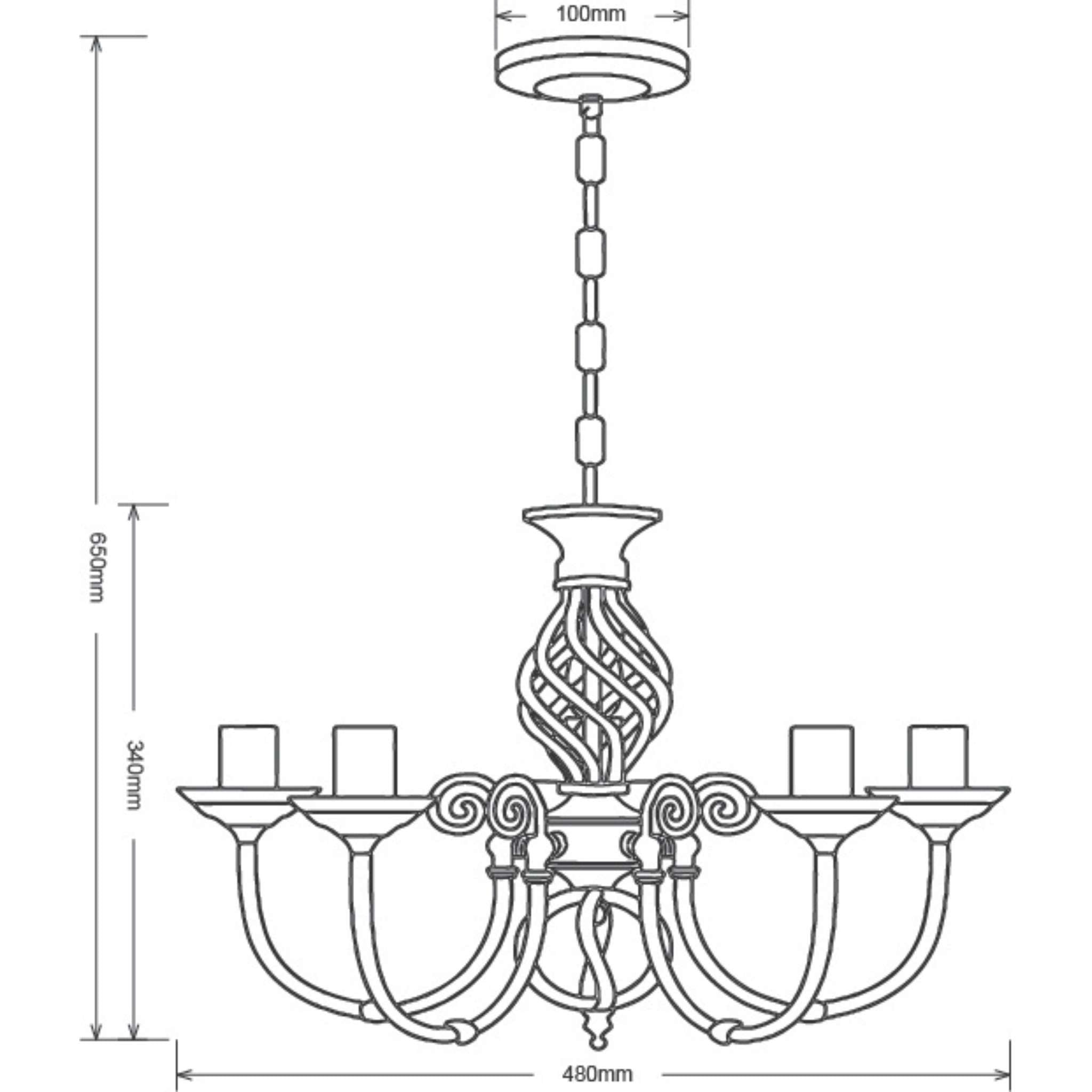Aimee 123905-04 - Kattokruunu 5-osainen - Antiikkimessinki