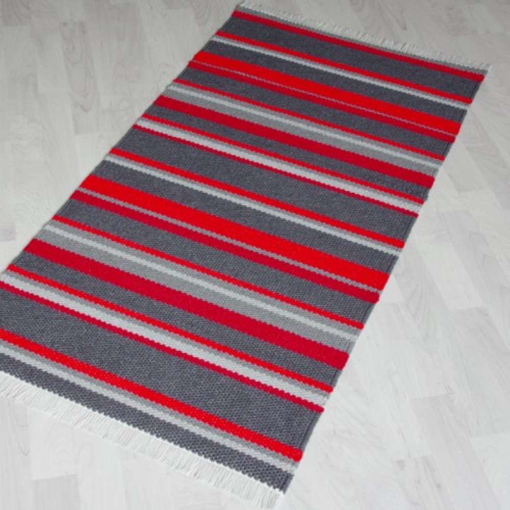 JANNE puuvillamatto - punainen/harmaa.