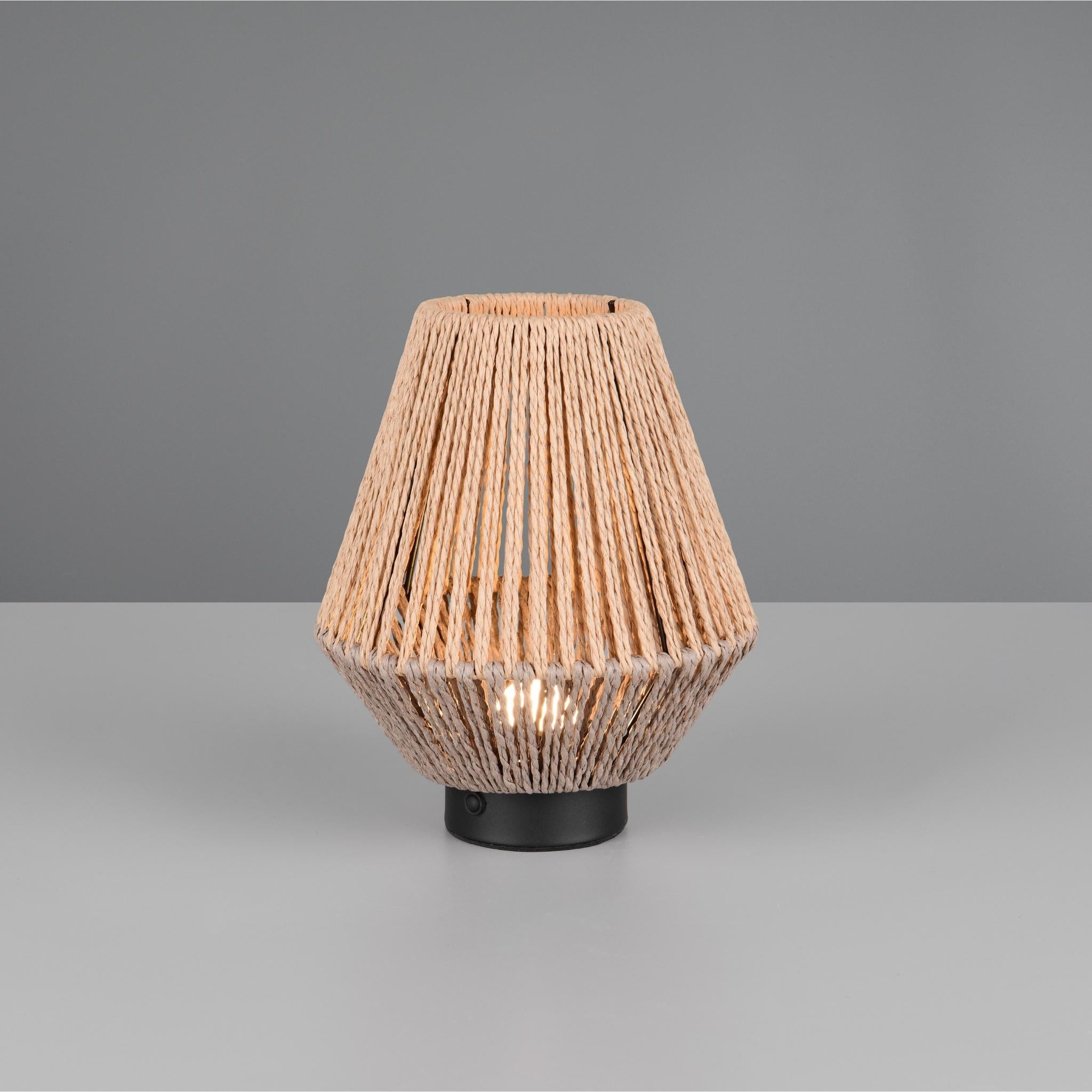 TRIO Lira LED table lamp, rechargeable - brown/paper cord