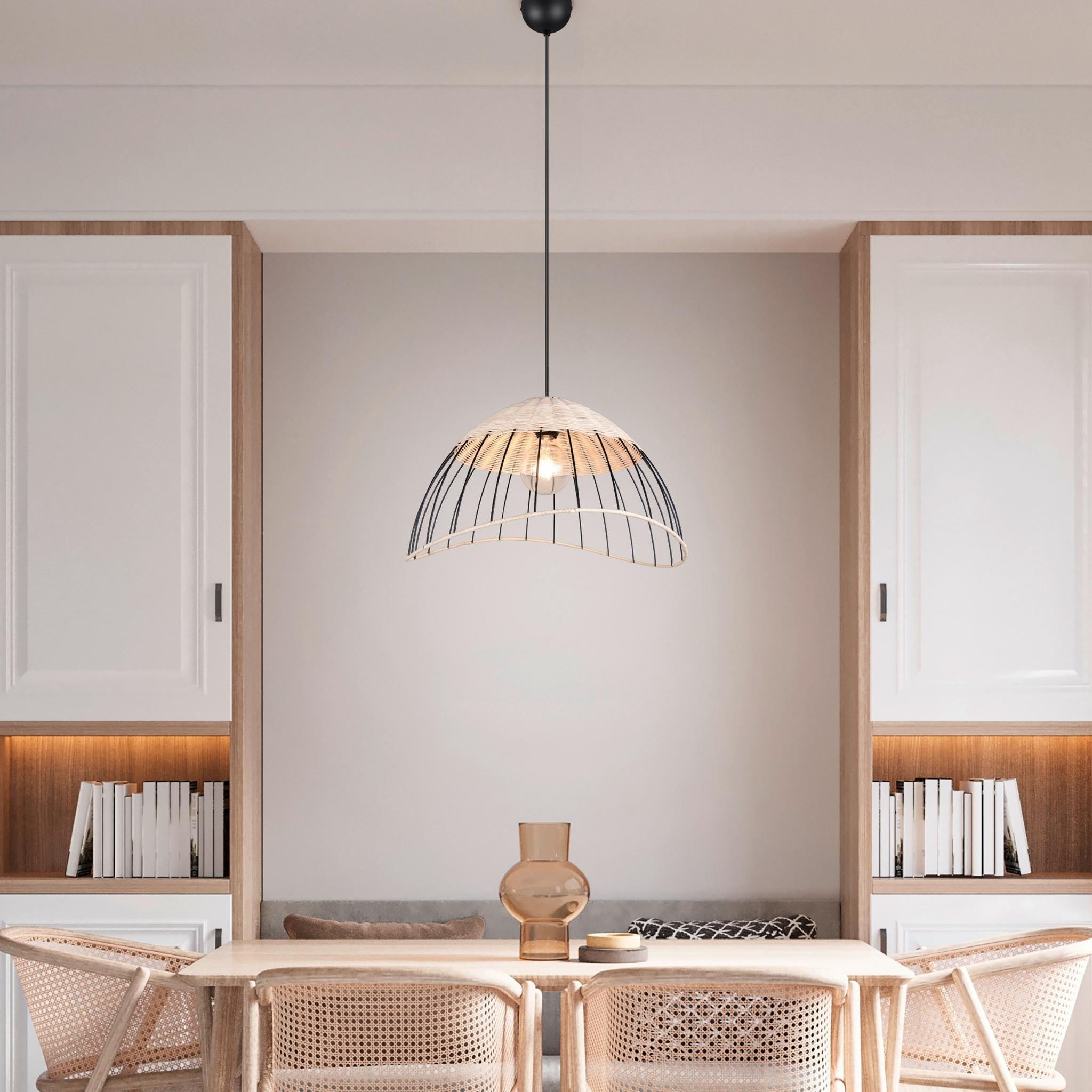 TRIO Sandrine pendant lamp - matte black/rattan