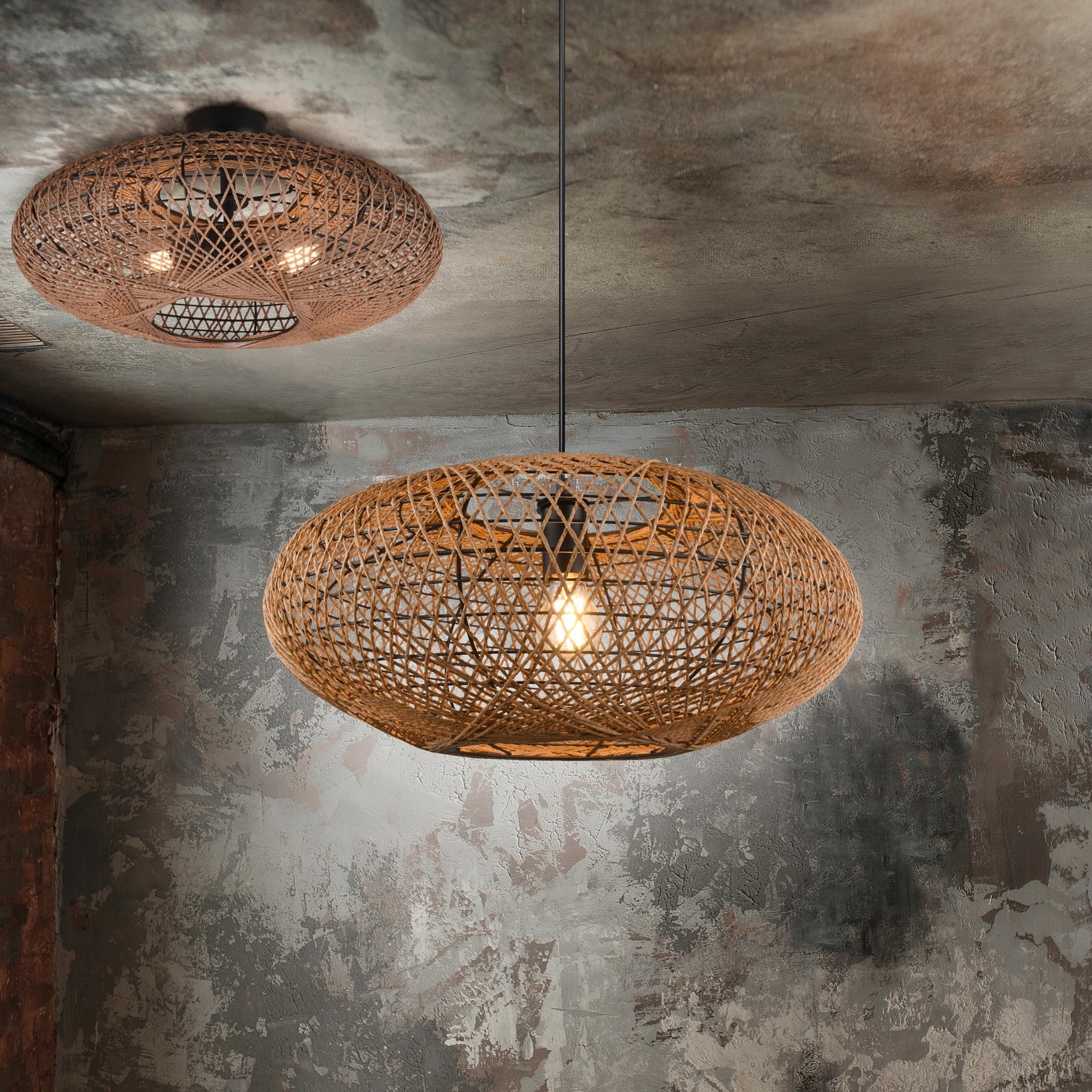 TRIO Hedda pendant lamp - matte black/sisal