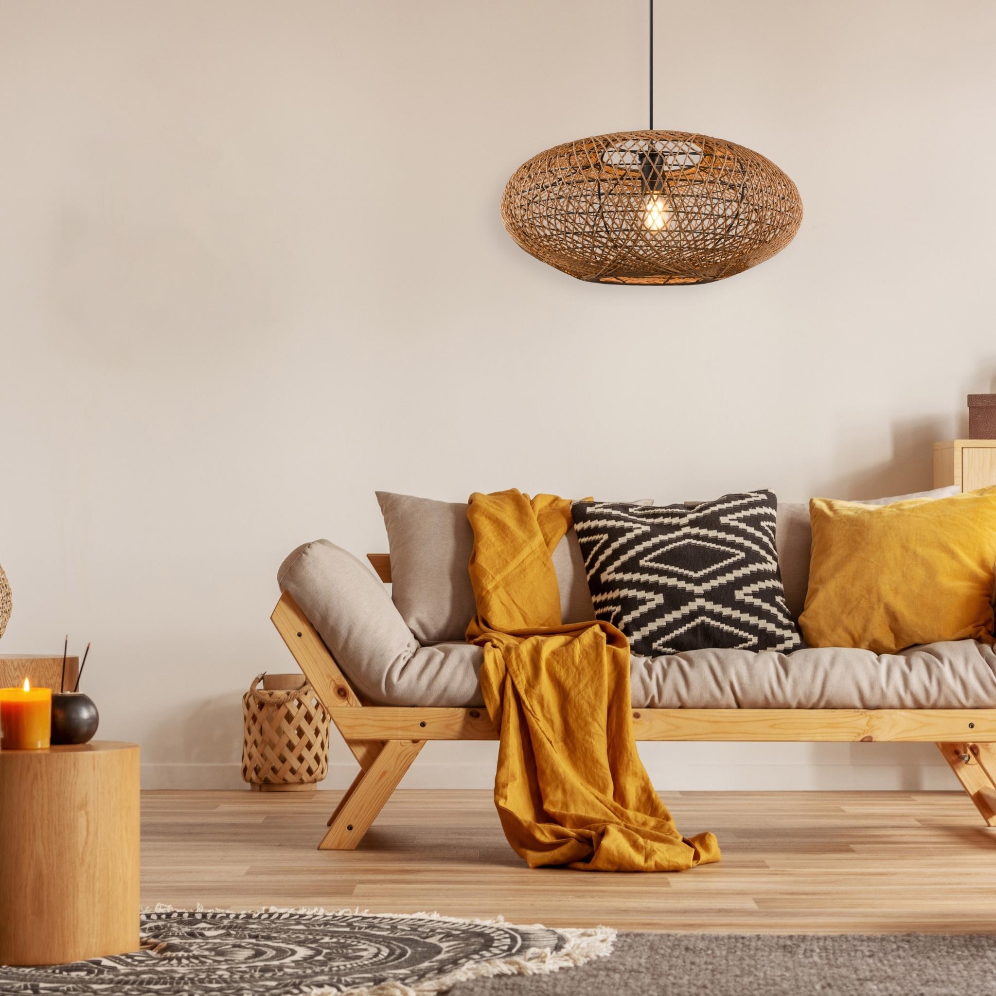 TRIO Hedda pendant lamp - matte black/sisal