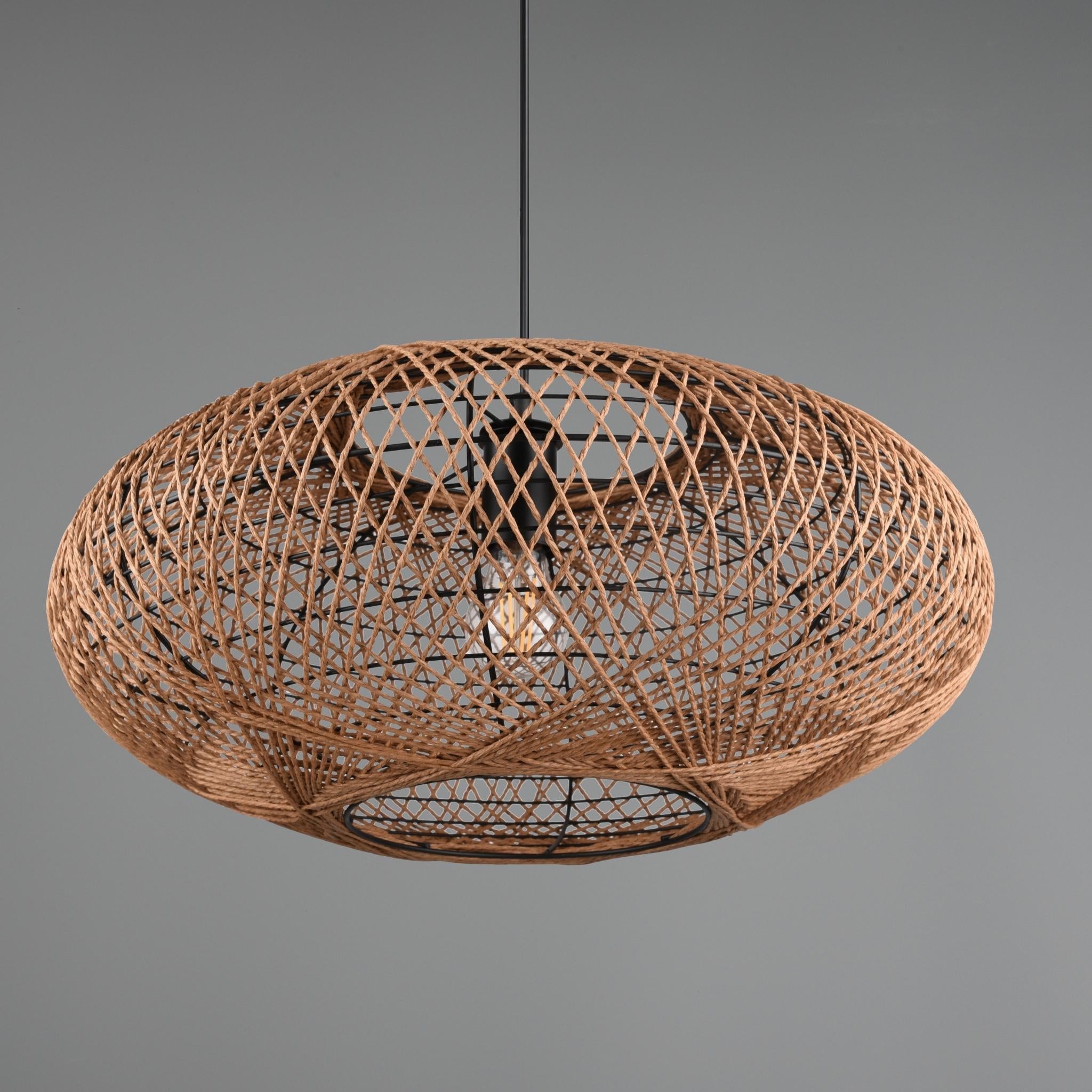 TRIO Hedda pendant lamp - matte black/sisal