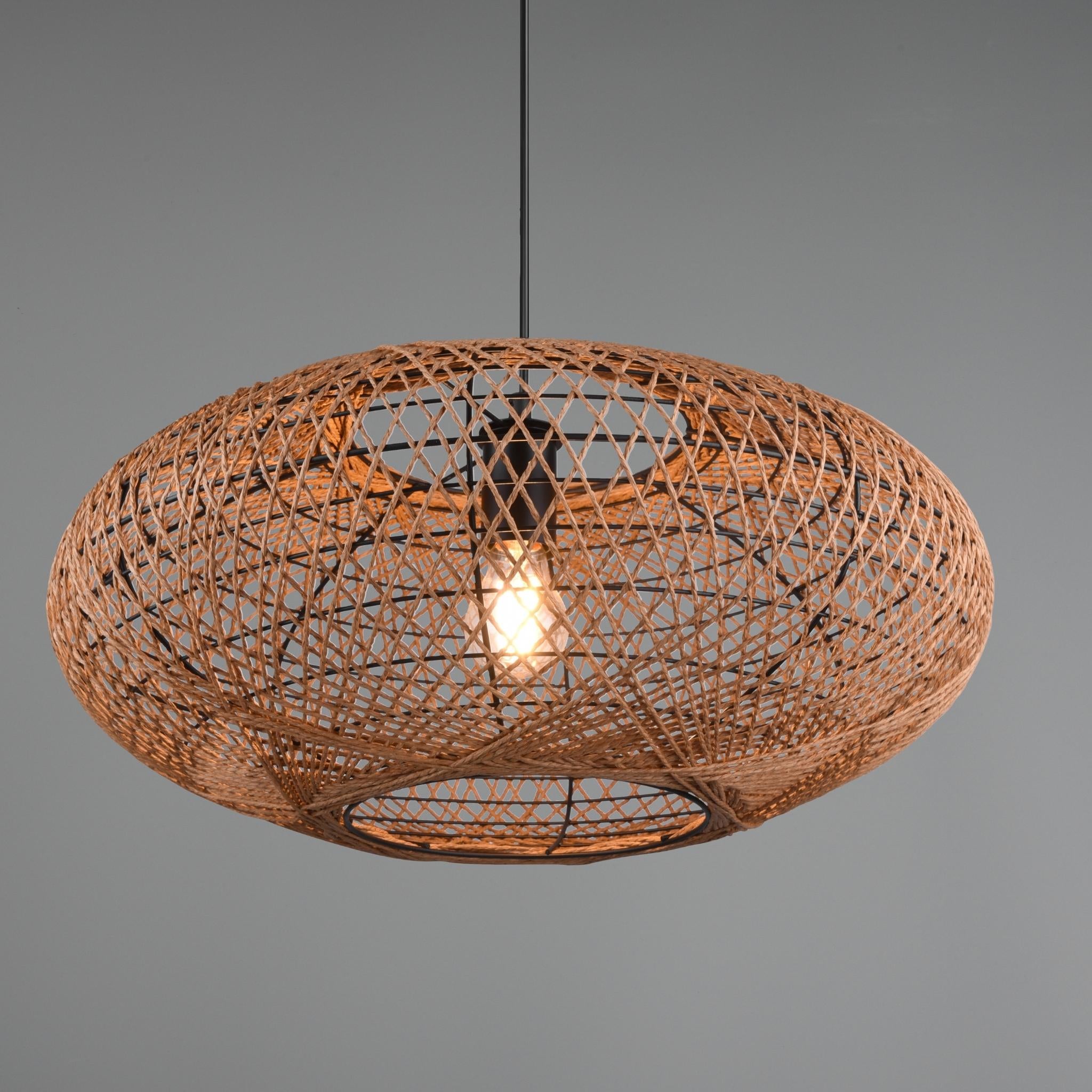 TRIO Hedda pendant lamp - matte black/sisal