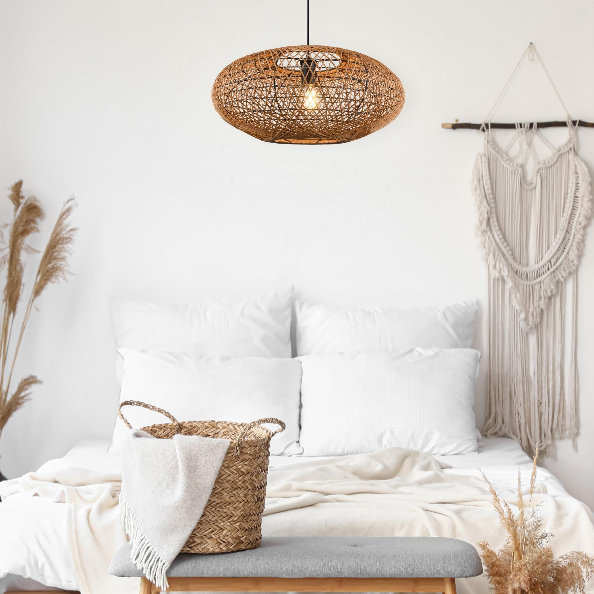 TRIO Hedda pendant lamp - matte black/sisal