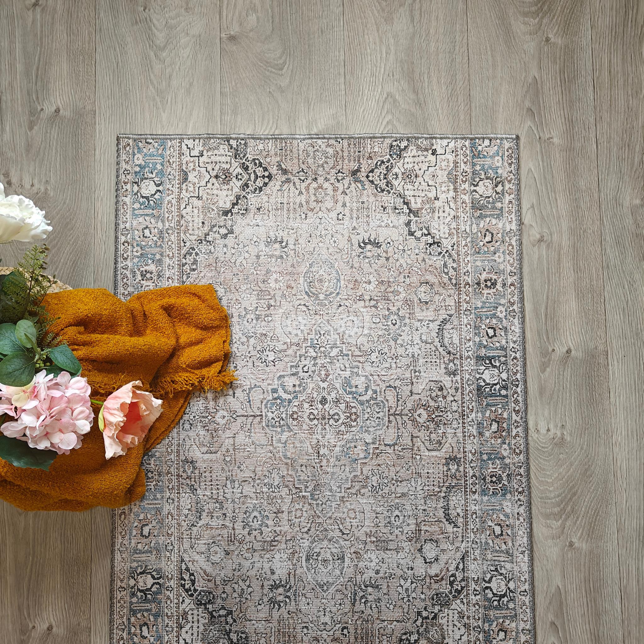 Antique käytävämatto rulla 80cm - sininen - beige