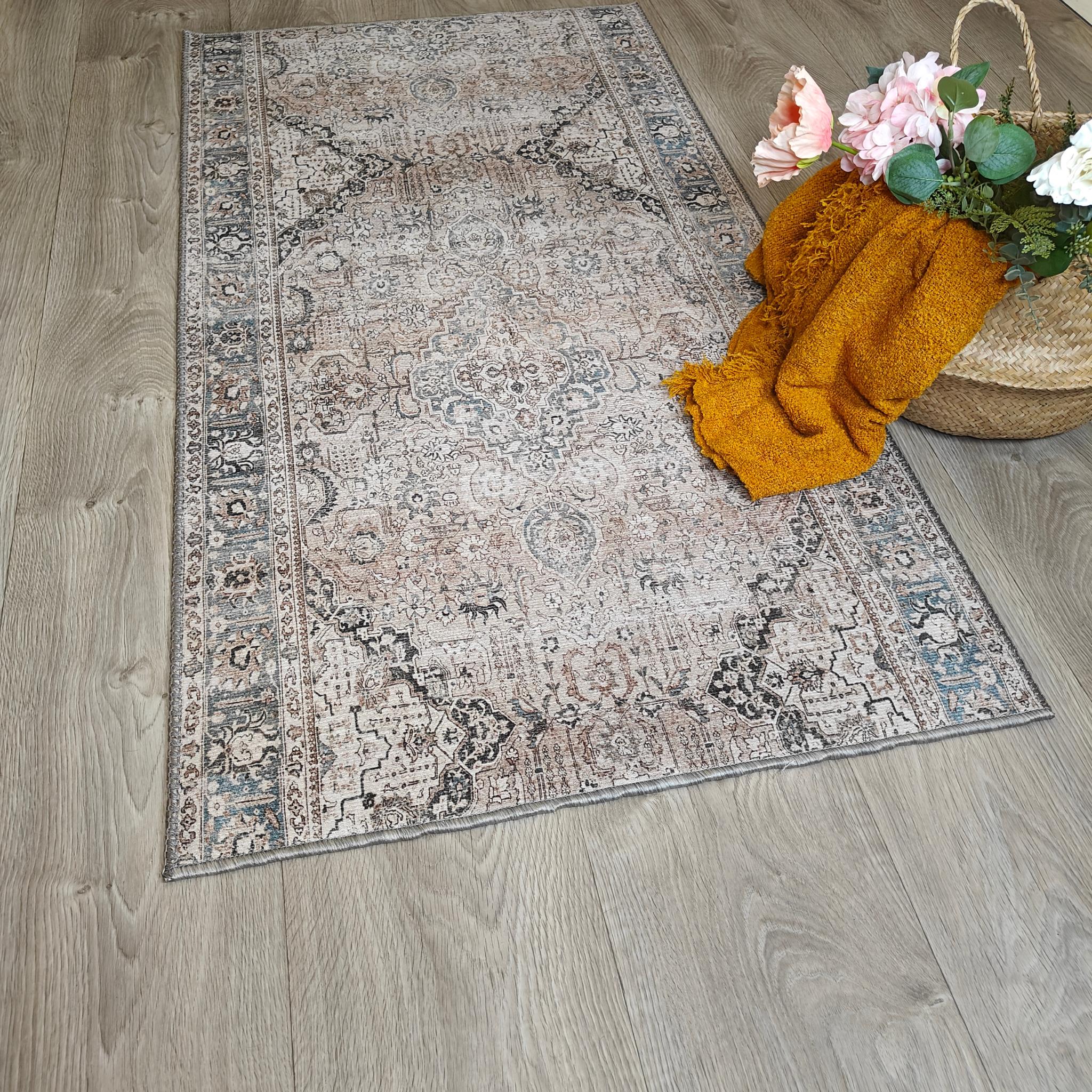 Antique käytävämatto rulla 80cm - sininen - beige