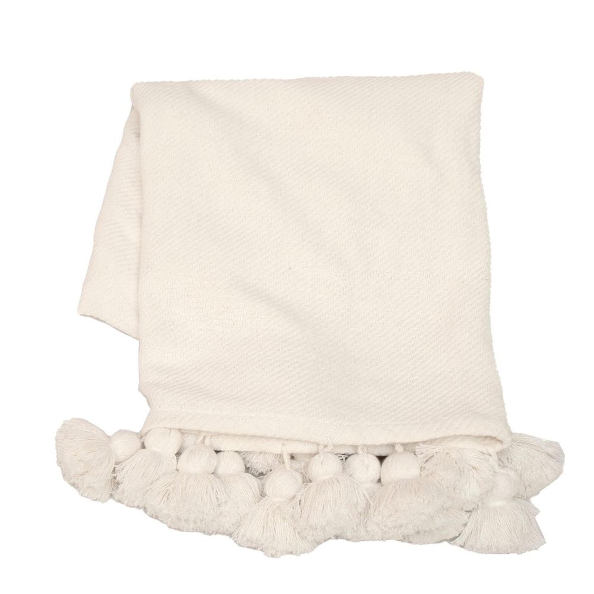 Sävel throw blanket - white (pom-pom)