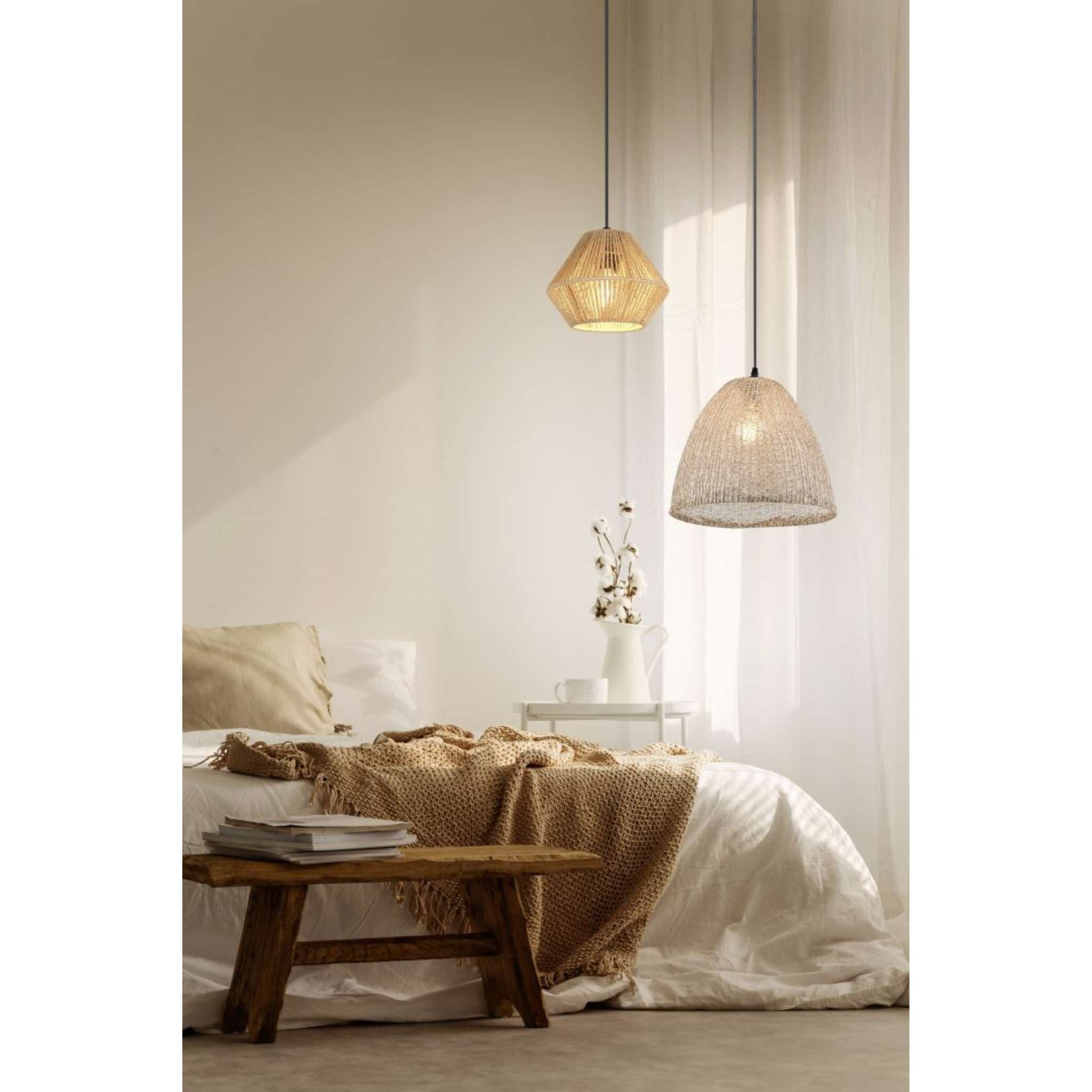 TRIO Kibito riippuvalaisin E27 - luonnollinen väri/mattamusta