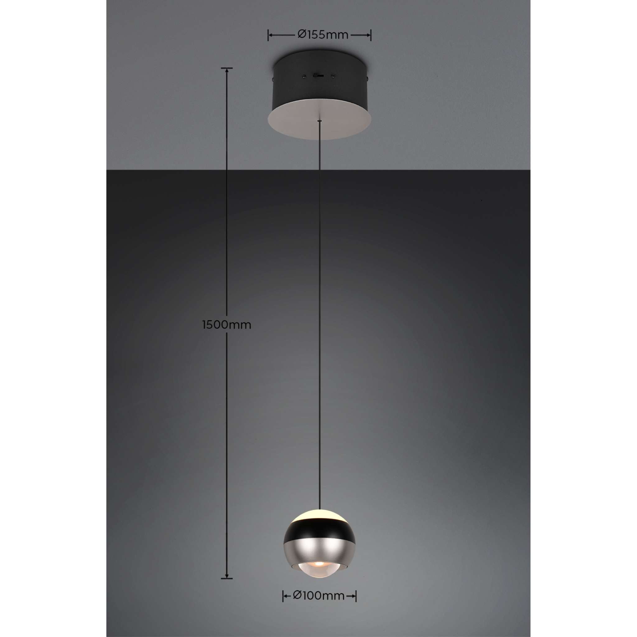 TRIO Orbit LED riippuvalaisin 1-os - harjattu teräs/mattamusta