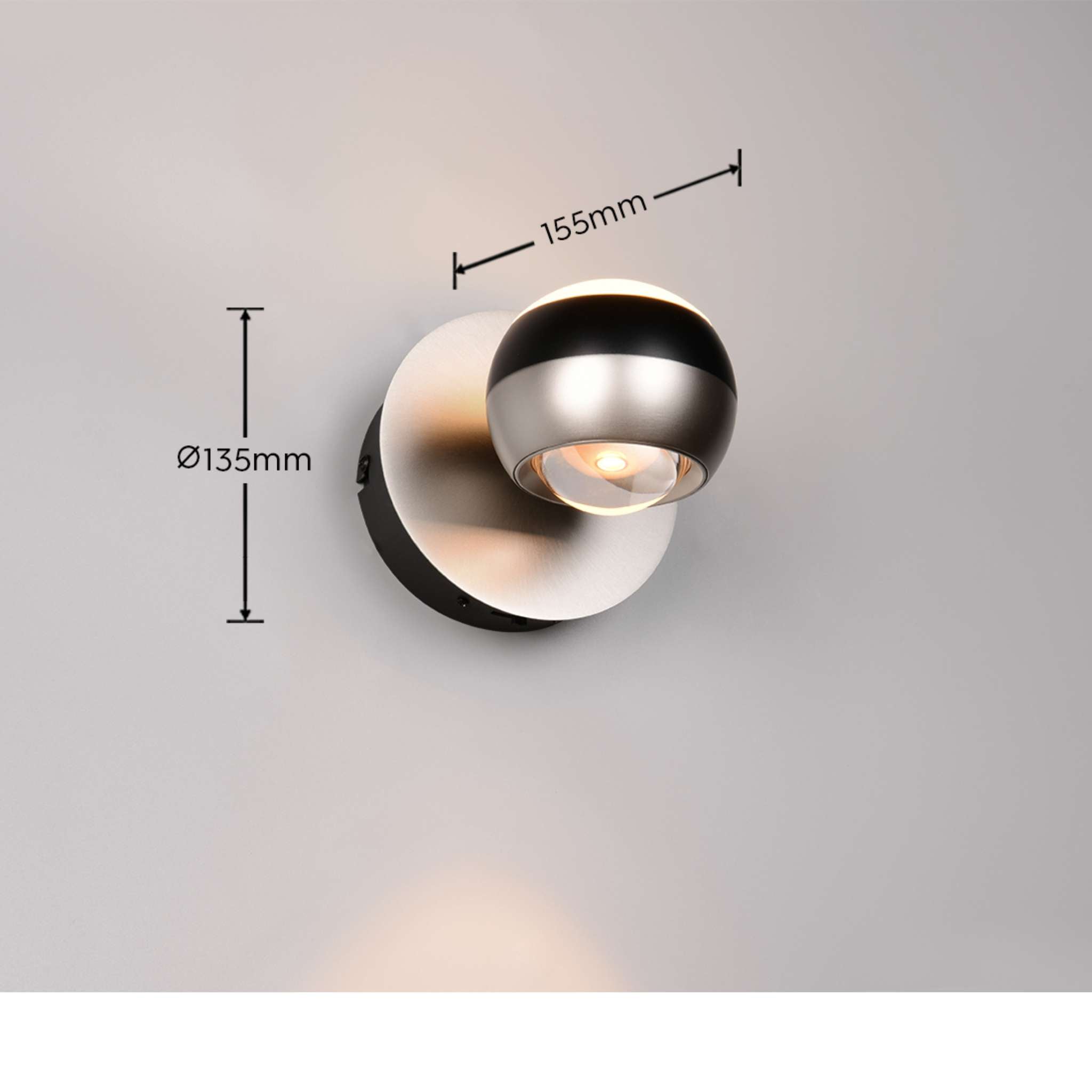 TRIO Orbit LED seinävalaisin - harjattu teräs/mattamusta