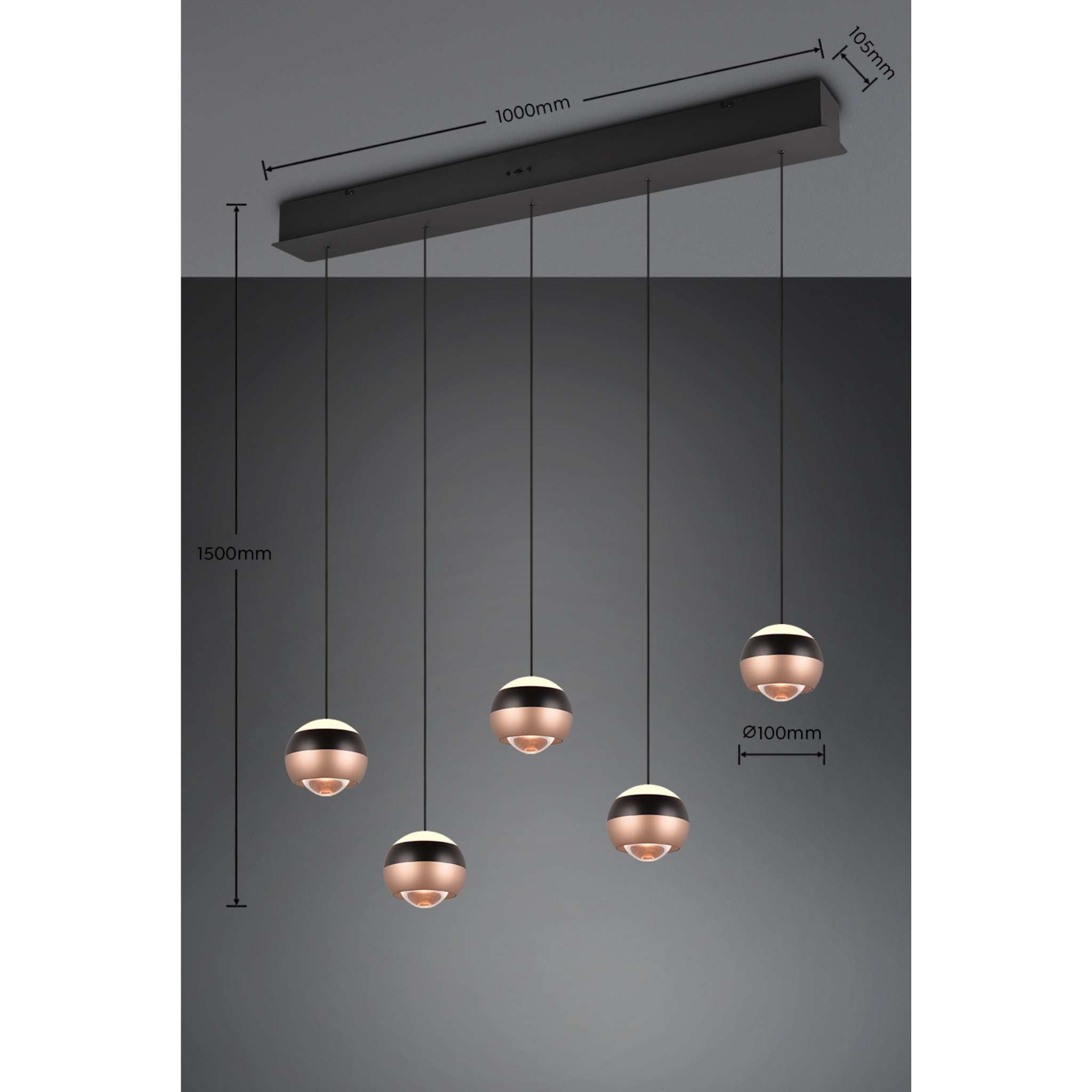 TRIO Orbit LED riippuvalaisin 100 cm 5-os - mattamusta